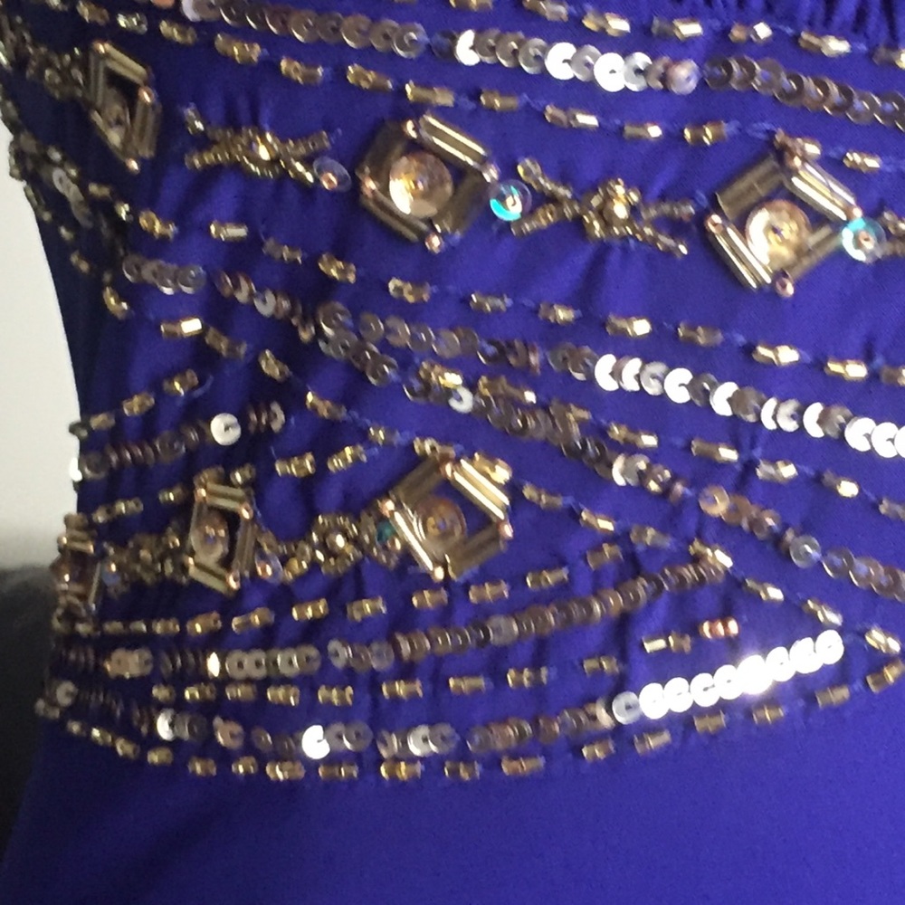 VTG Y2K Halley Logan Royal Blue Crisscross Beaded Halter Dress. Worn Once - Picture 7 of 16